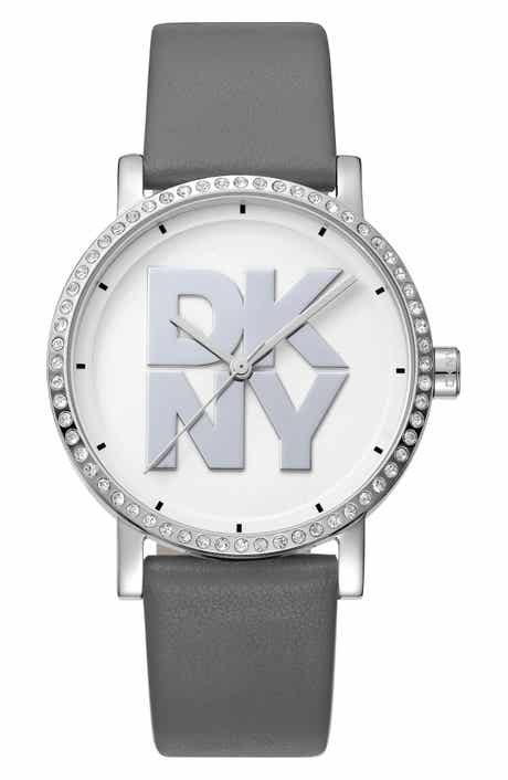 Logo Crystal Bezel Leather Strap Watch, 36mm