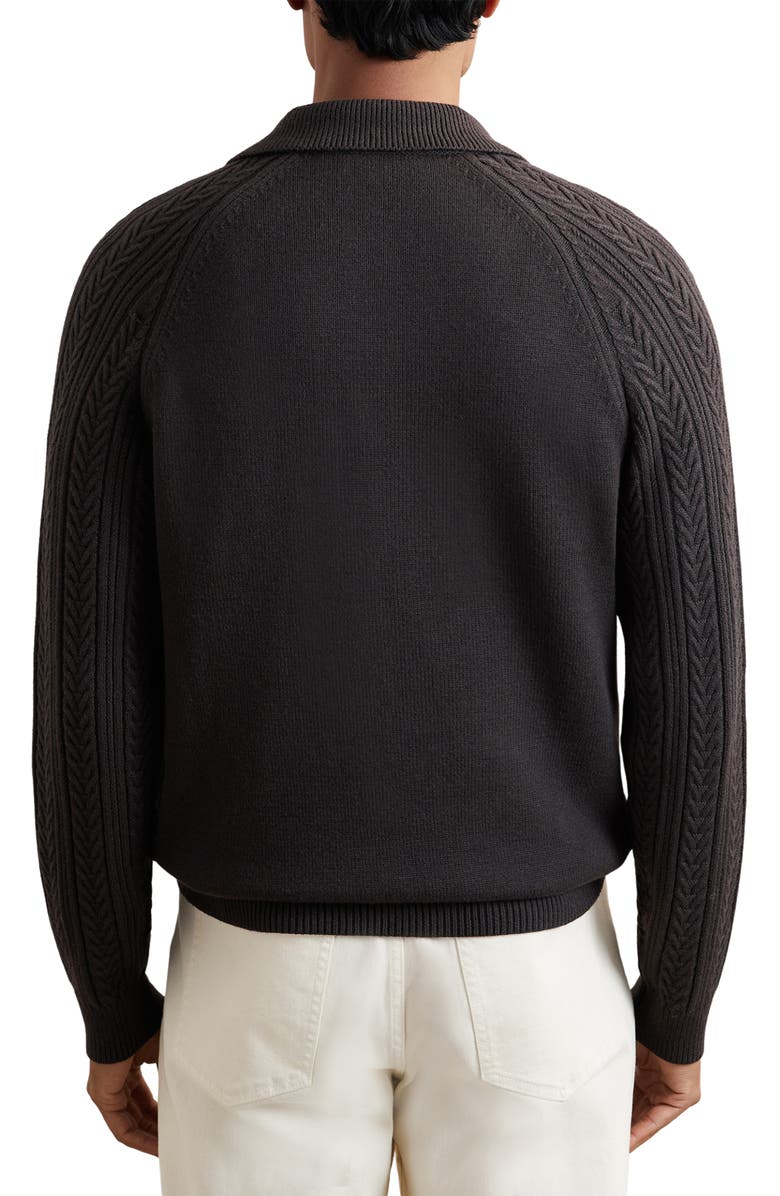 Reiss Evesham Cable Stitch Polo Sweater, Alternate, color, Chocolate Brown