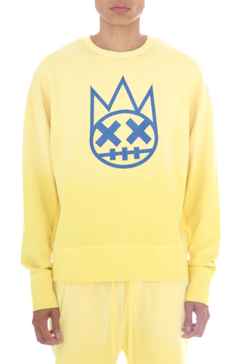 Cult of Individuality Shimuchan Flocked Logo Graphic Sweatshirt, Main, color, Vintage Yellow