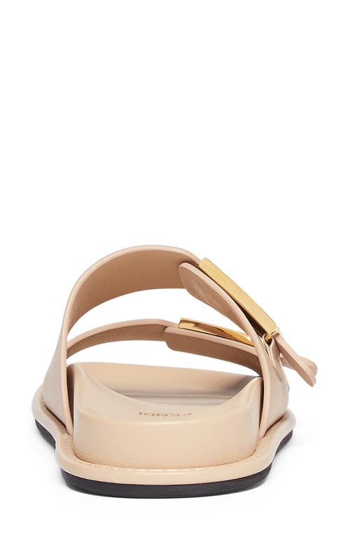 Fendi F Buckle Leather Slide Sandals In Buff
