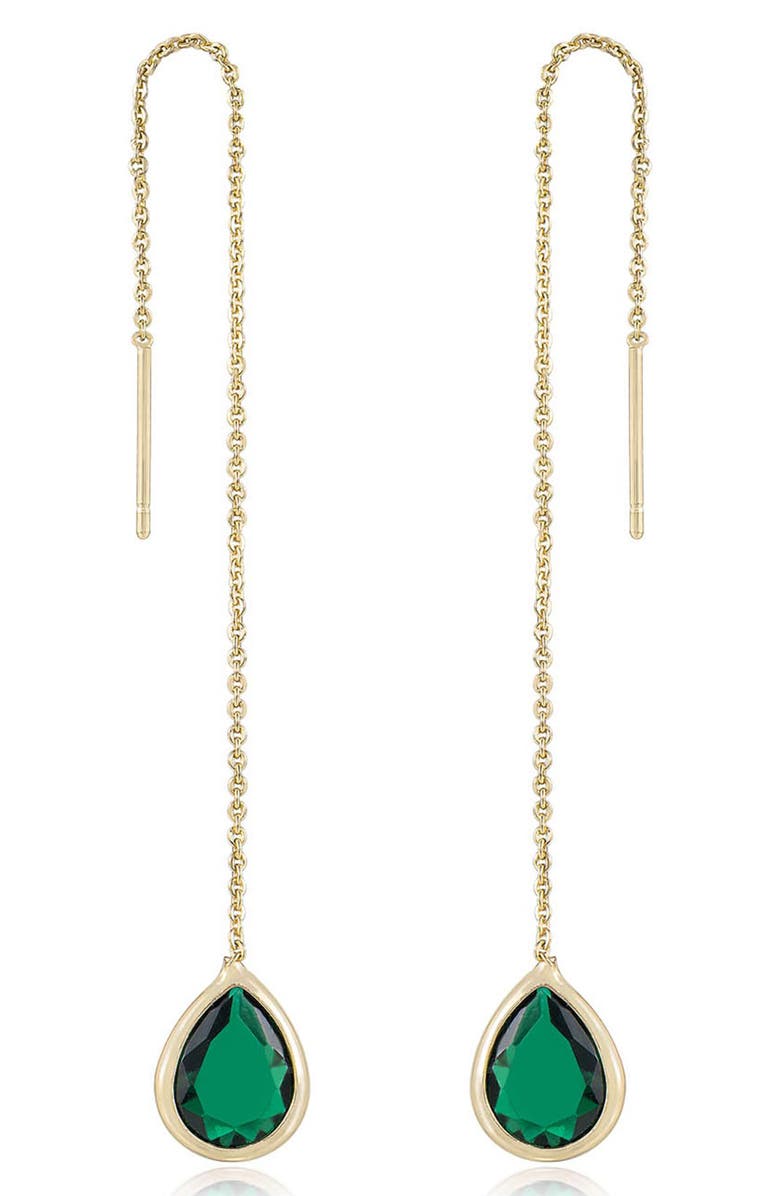 Ettika Cubic Zirconia Threader Earrings, Alternate, color, Green