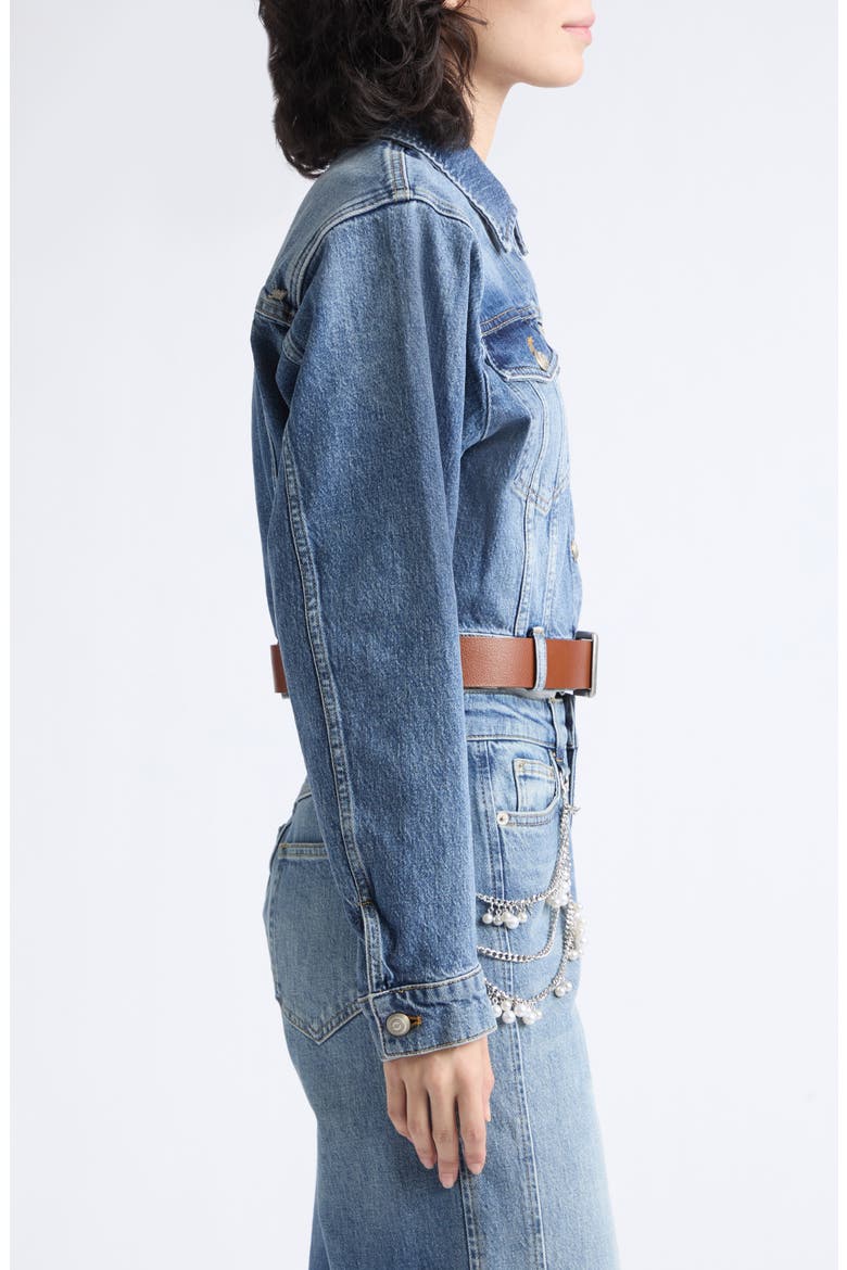 Graciel Belted Cropped Denim Jacket, Alternate, color, AMBERSTONE