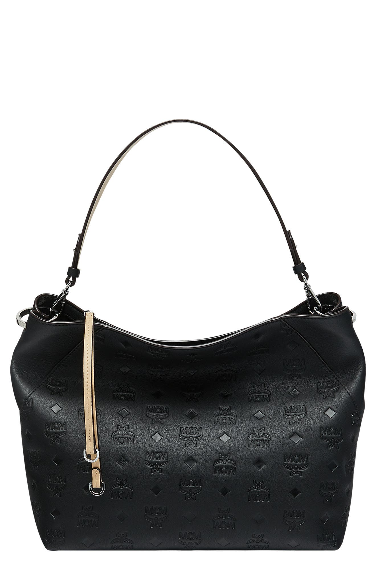 MCM Klara Monogram Leather Hobo, Main, color, 