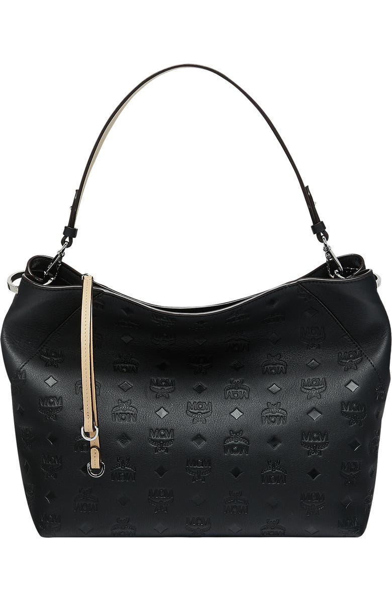MCM Klara Monogram Leather Hobo, Main, color,