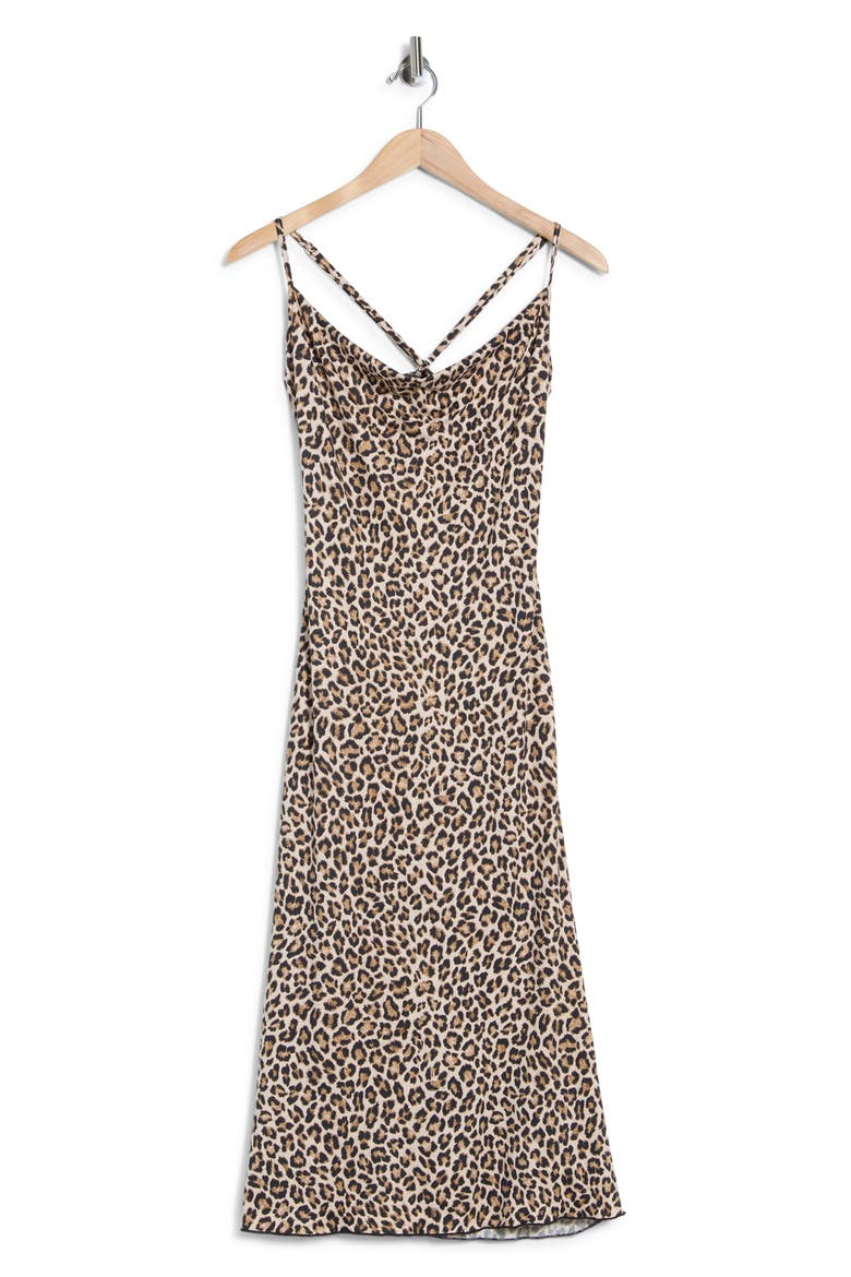 Leopard Print Cross Back Midi Slipdress, Alternate, color, TAN MULTI