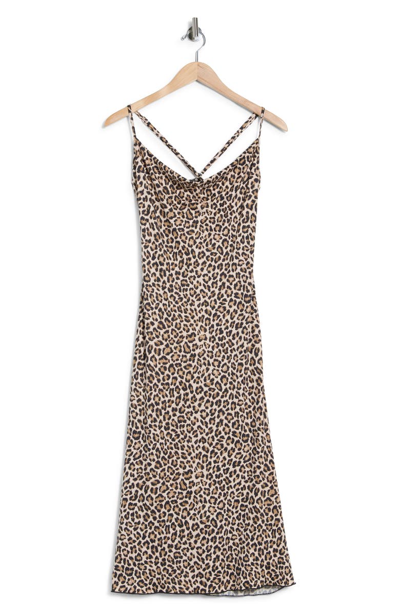 Loveappella Leopard Print Cross Back Midi Slipdress, Alternate, color, Tan Multi