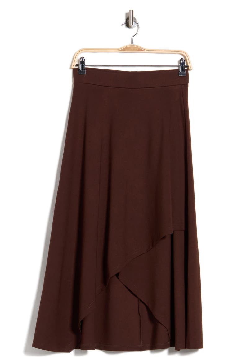 Faux Wrap Midi Skirt, Alternate, color, BROWN
