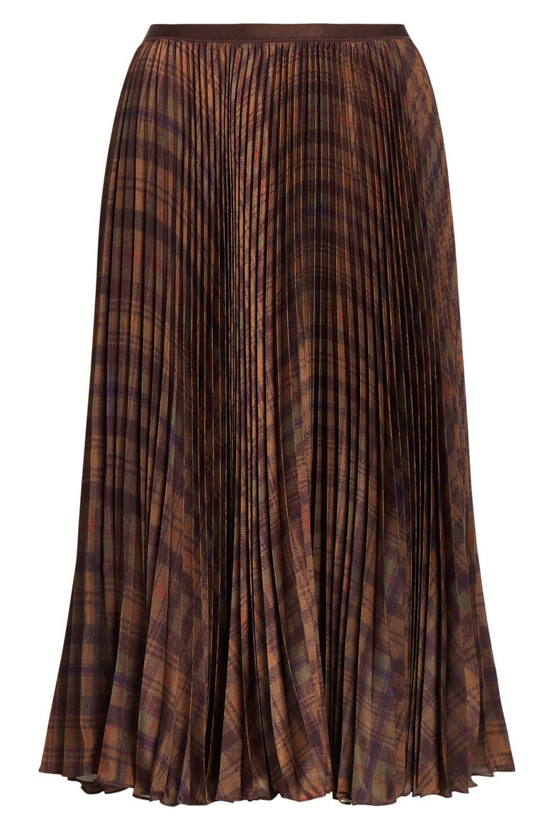 Pleated Crepe Recycled Polyester Midi Skirt, Alternate, color, 1486 YELLOW MULTI PLAID