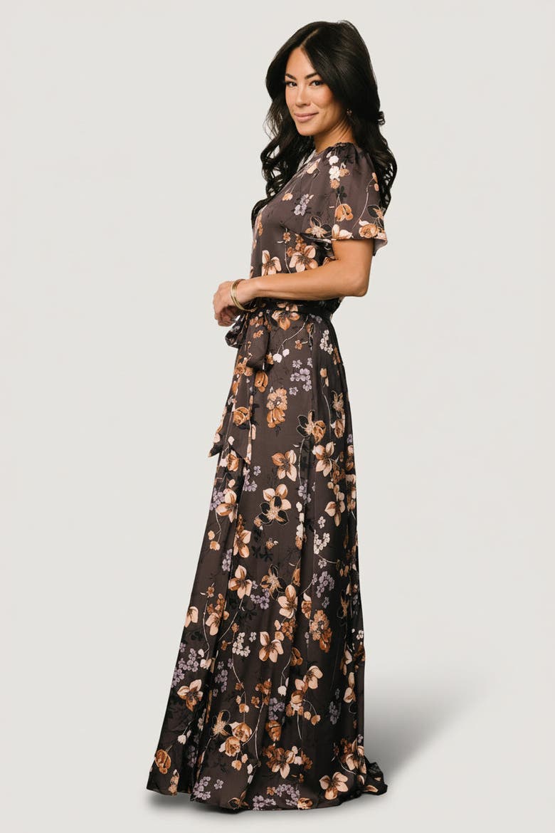 Agnes Satin Maxi Dress, Alternate, color, Brown Floral