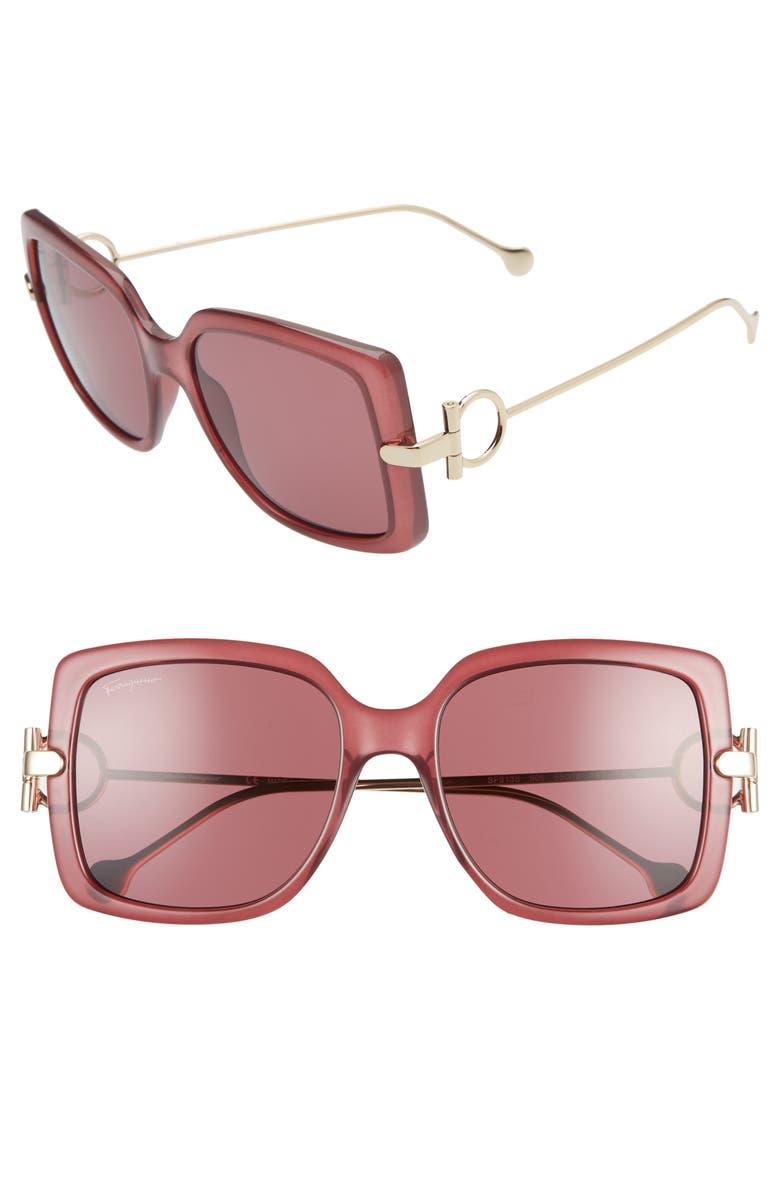 FERRAGAMO Salvatore Ferragamo Gancio 55mm Square Sunglasses, Main, color, Wine