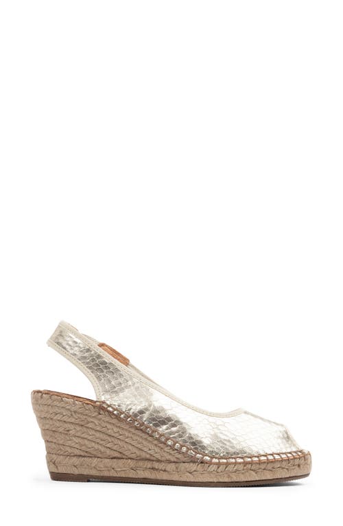 Patricia Green Nicola Slingback Espadrille Peep Toe Platform Wedge Sandal In Gold Metallic Snake