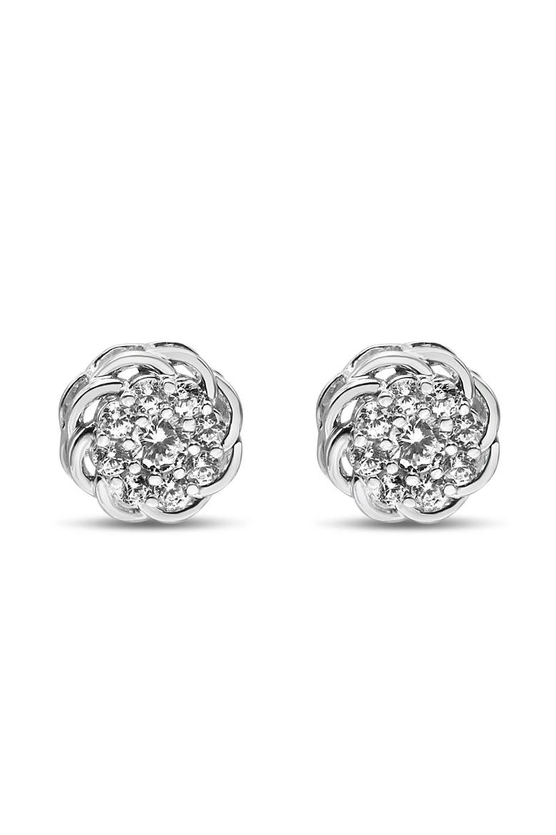 Silver 1/2 Cttw Round Diamond Cluster Openwork Floral Halo Stud Earrings, Main, color, White |  Diamond