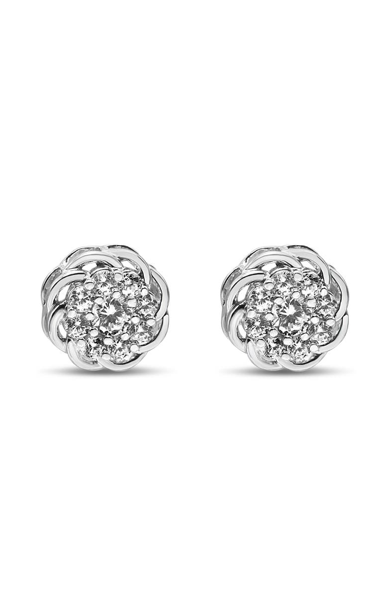 Haus of Brilliance Silver 1/2 Cttw Round Diamond Cluster Openwork Floral Halo Stud Earrings, Main, color, White | Diamond