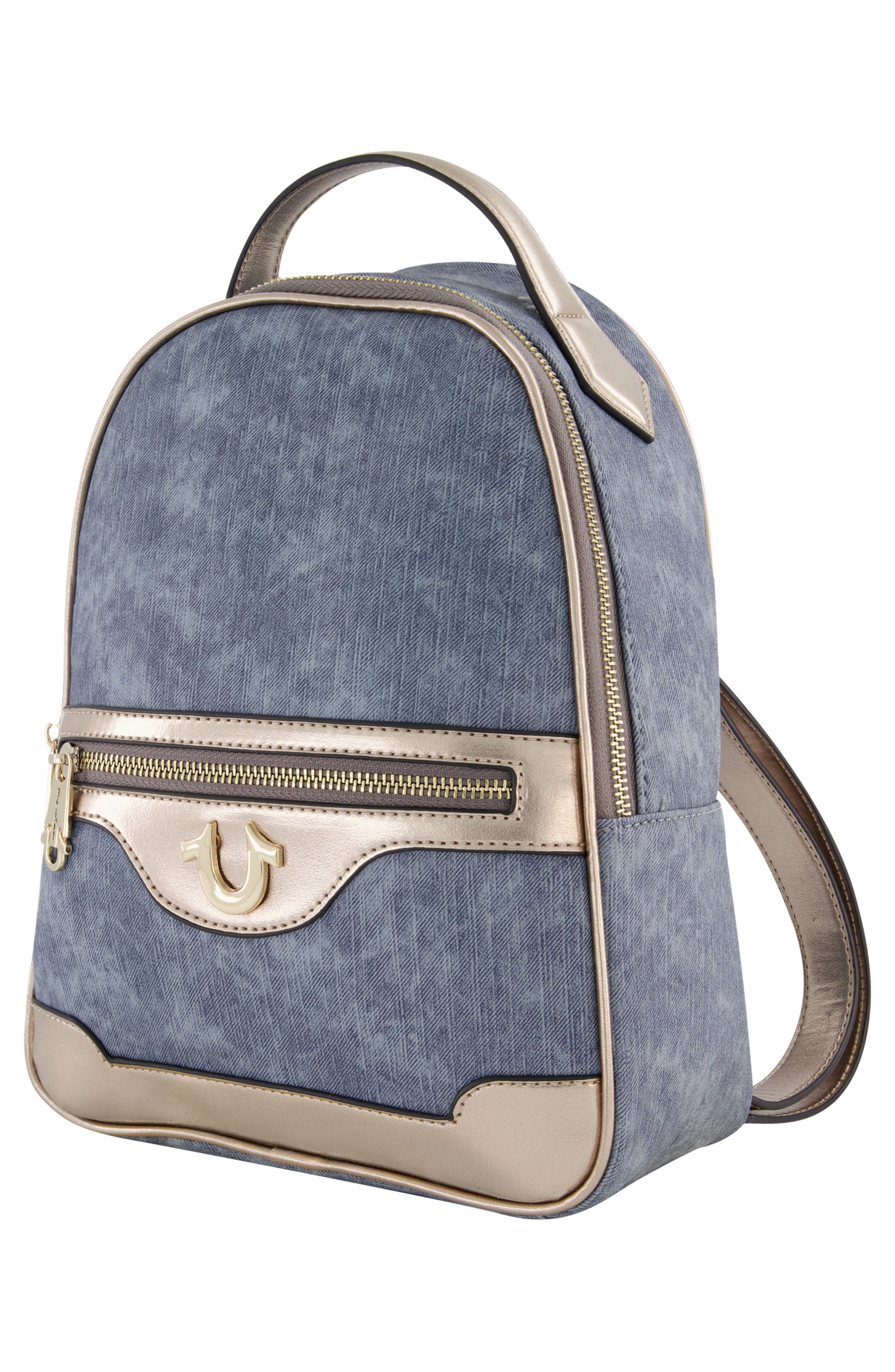 True Religion Denim & Metallic Trim Mini Backpack, Alternate, color, 