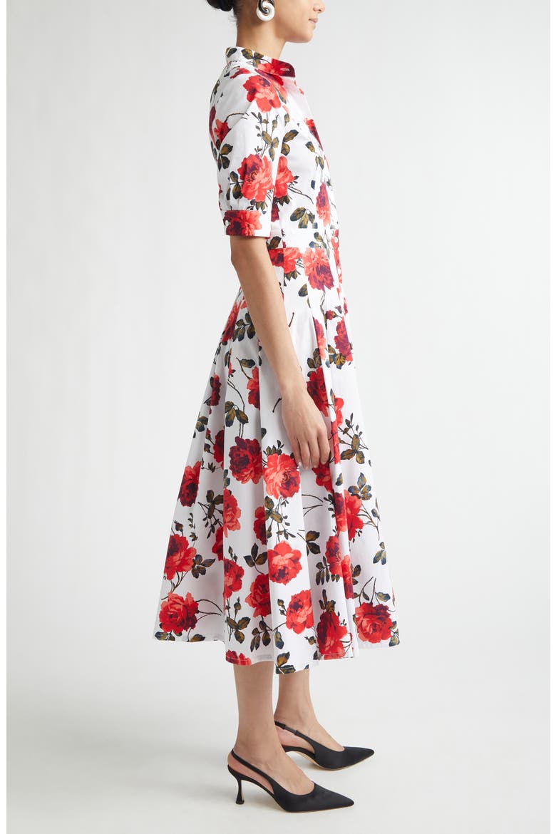Rose Print Stretch Cotton Poplin Shirtdress, Alternate, color, WHITE MULTI
