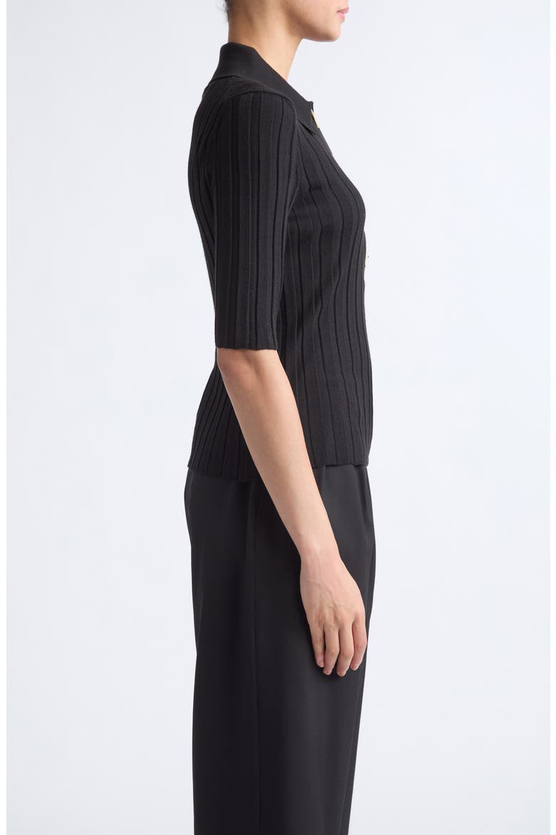 Sugarman Virgin Wool Rib Polo, Alternate, color, NOIR