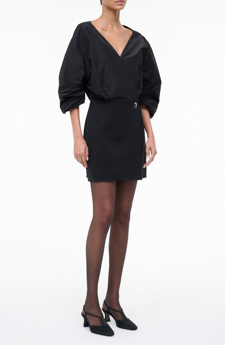 STAUD Orion Mixed Media Minidress, Alternate, color, Black