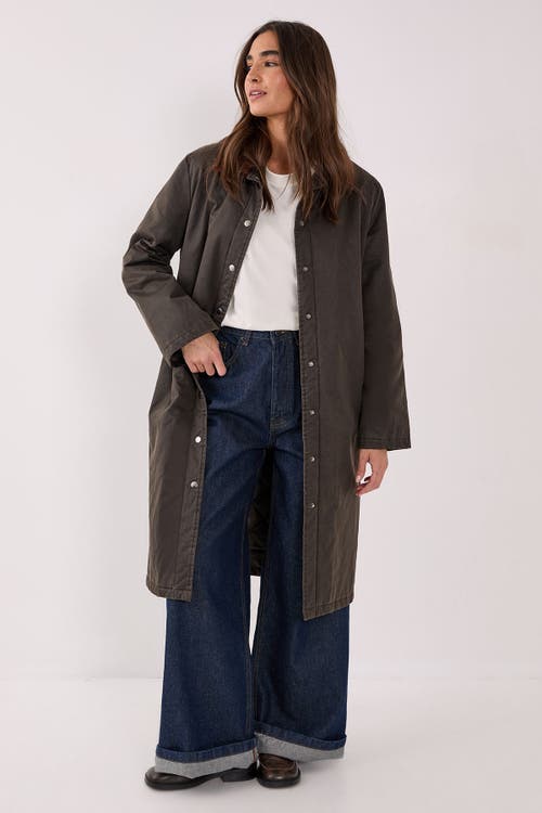 Nasty Gal Longline Cord Collar Wax Effect Coat In Brown