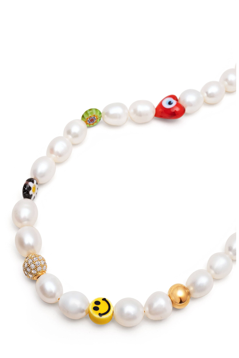 Smiley Face Pearl Necklace, Alternate, color, White