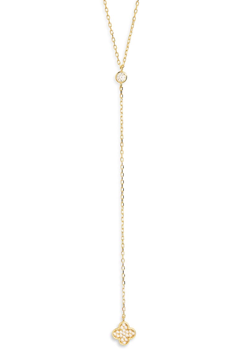Cubic Zirconia Clover Y-Necklace, Alternate, color, GOLD