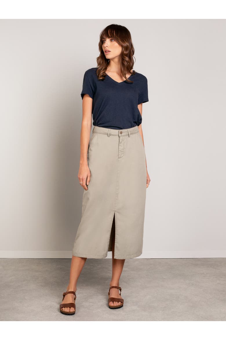 Twill Midi Skirt, Alternate, color, STONE