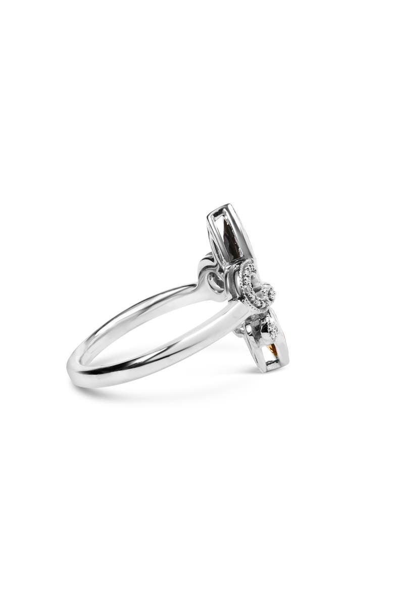 Silver Onyx, Citrine and Diamond Accent Fleur De Lis Ring, Alternate, color, White