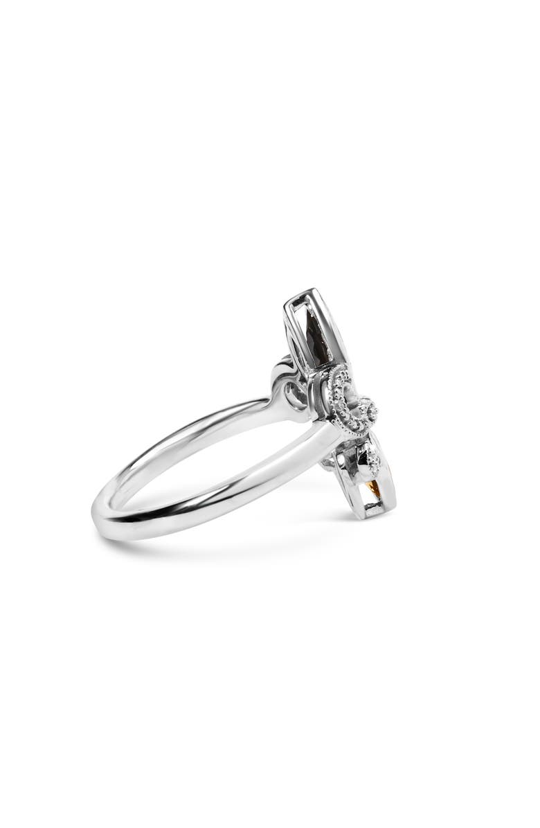 Haus of Brilliance Silver Onyx, Citrine and Diamond Accent Fleur De Lis Ring, Alternate, color, White