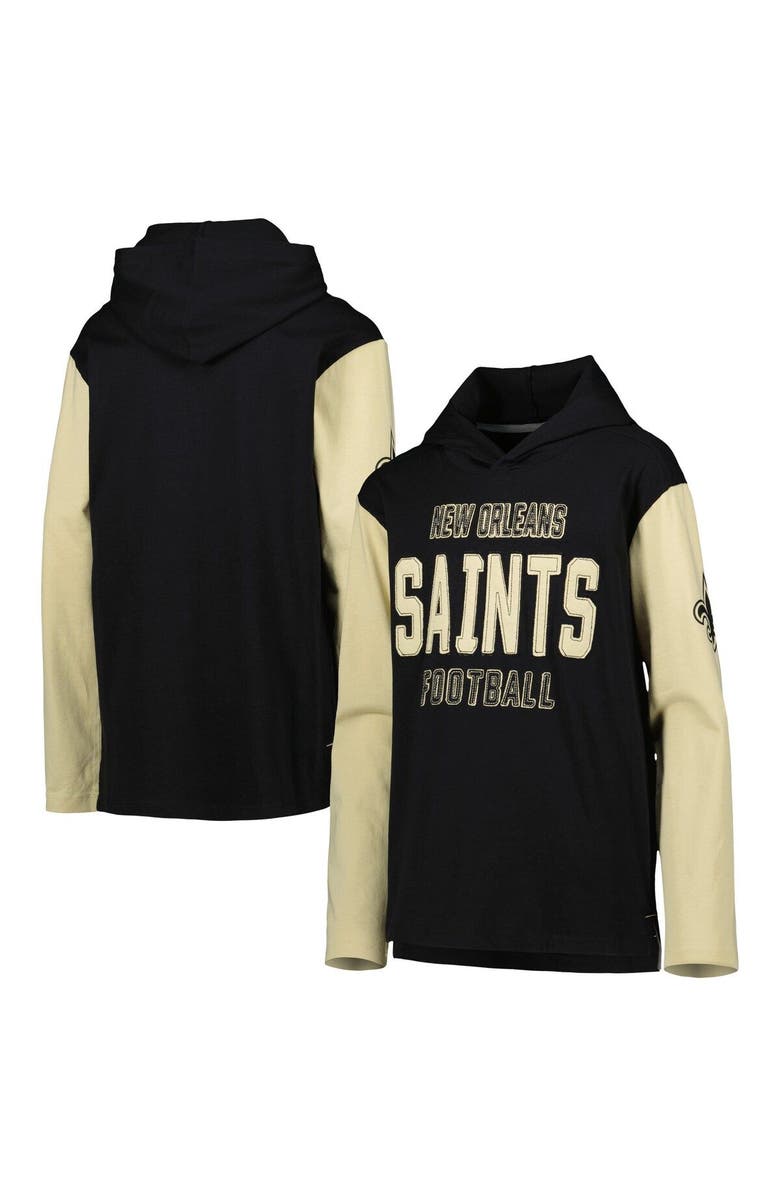 Outerstuff Youth Black New Orleans Saints Heritage Long Sleeve Hoodie T-Shirt, Main, color, 