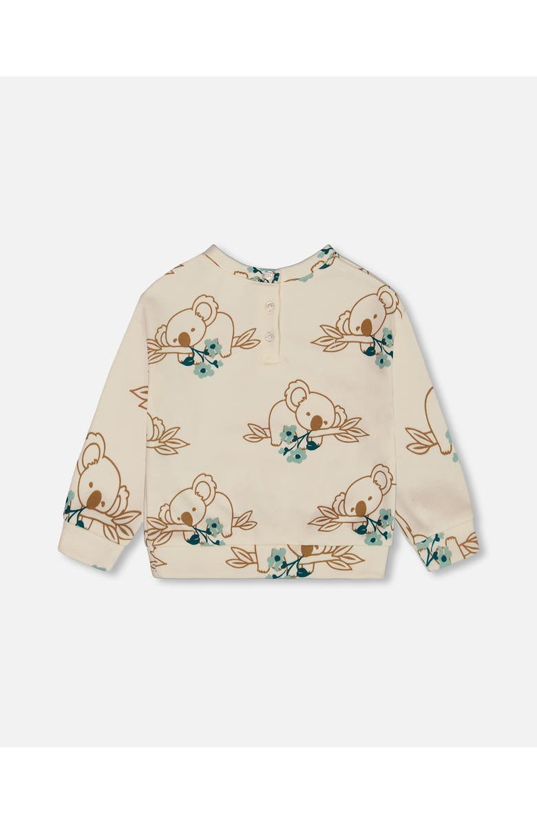 Deux par Deux Girl's Printed French Terry Sweatshirt Off-White And Koala, Alternate, color, 