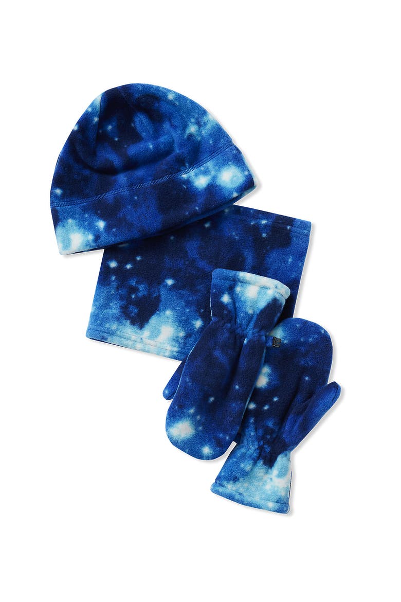 Kids Cozy Fleece Hat-Scarf-Gloves Set, Main, color, Navy Mystery Galaxy