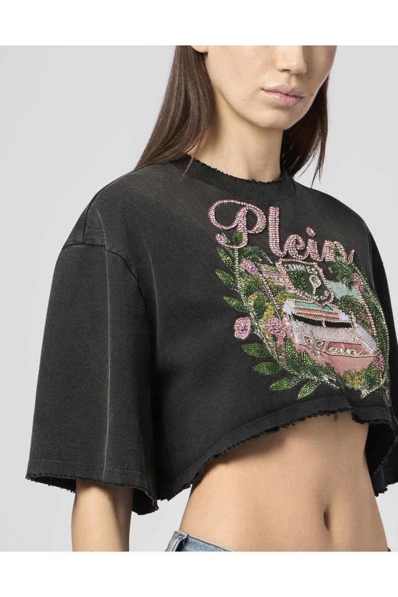 Cropped T-Shirt Cannes Tennis Club Women, Alternate, color, black