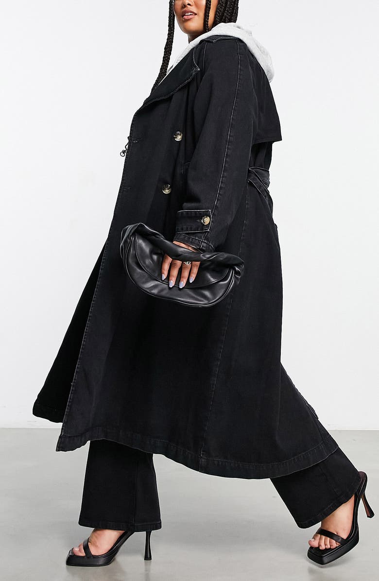 ASOS DESIGN Curve Cotton Denim Trench Coat, Alternate, color,