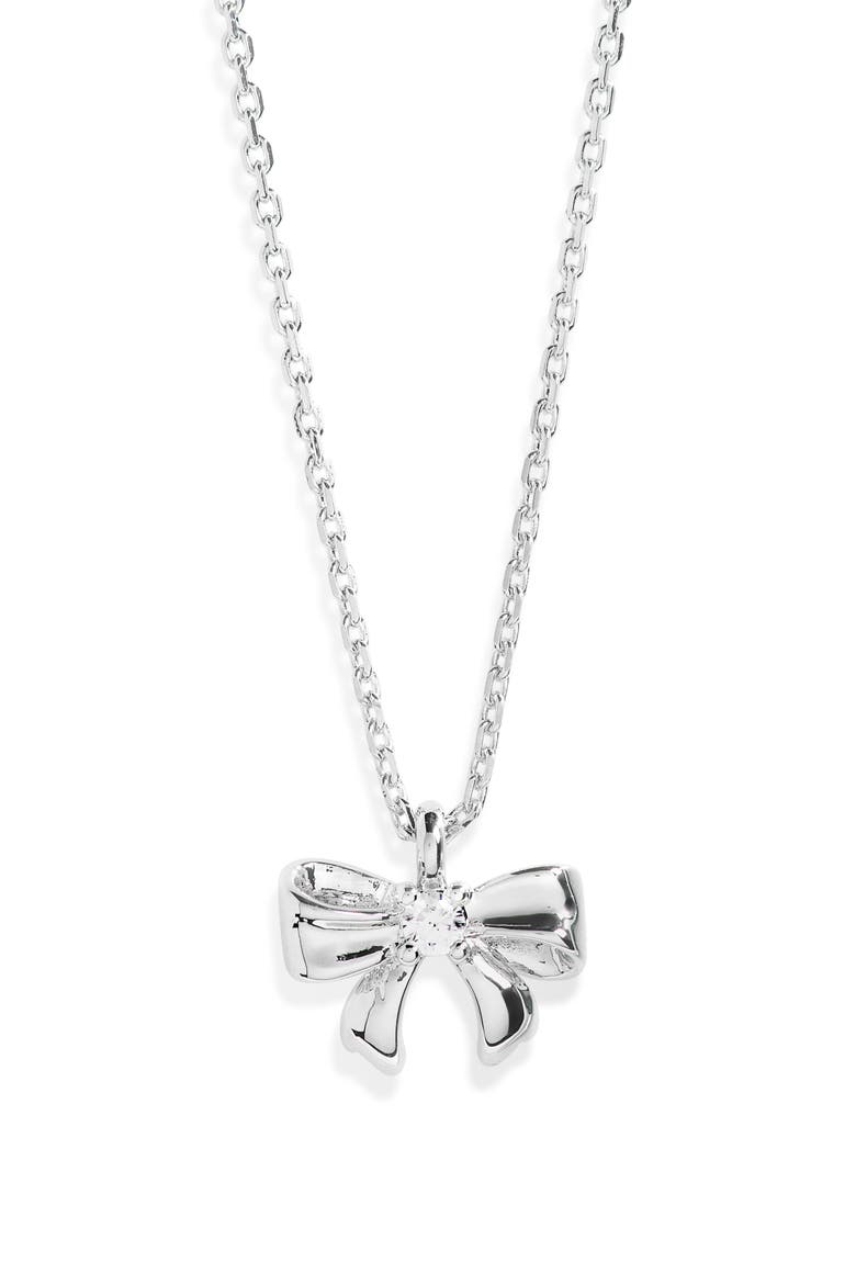 Mini Bow Pendant Necklace, Alternate, color, CLEAR/ SILVER