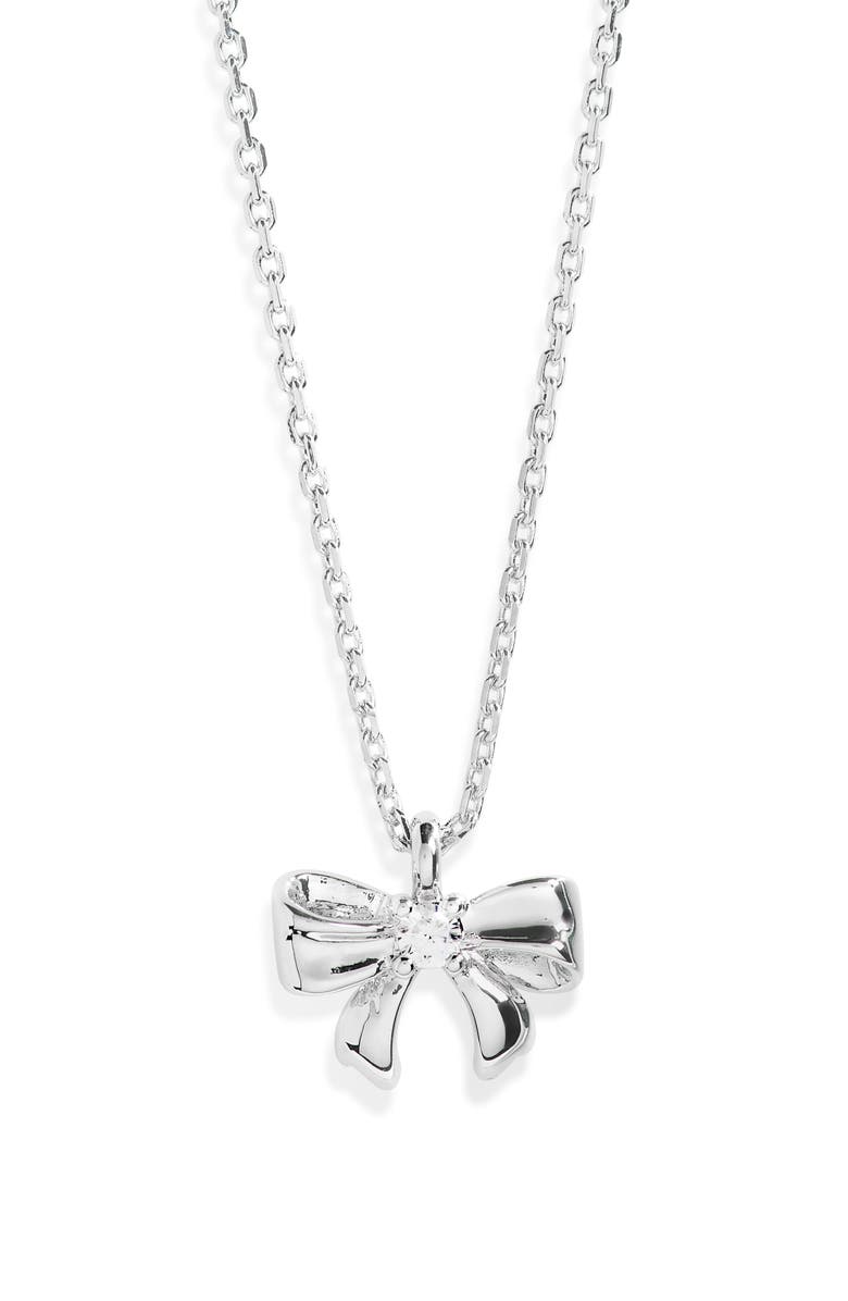 Kate Spade New York Mini Bow Pendant Necklace, Alternate, color, Clear/ Silver