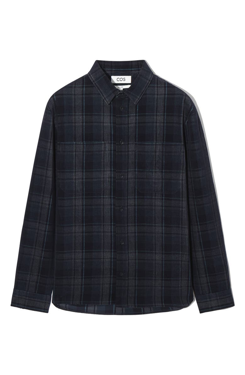 COS Plaid Relaxed Fit Corduroy Button-Up Shirt, Alternate, color, Blue Dark Yarn Dye