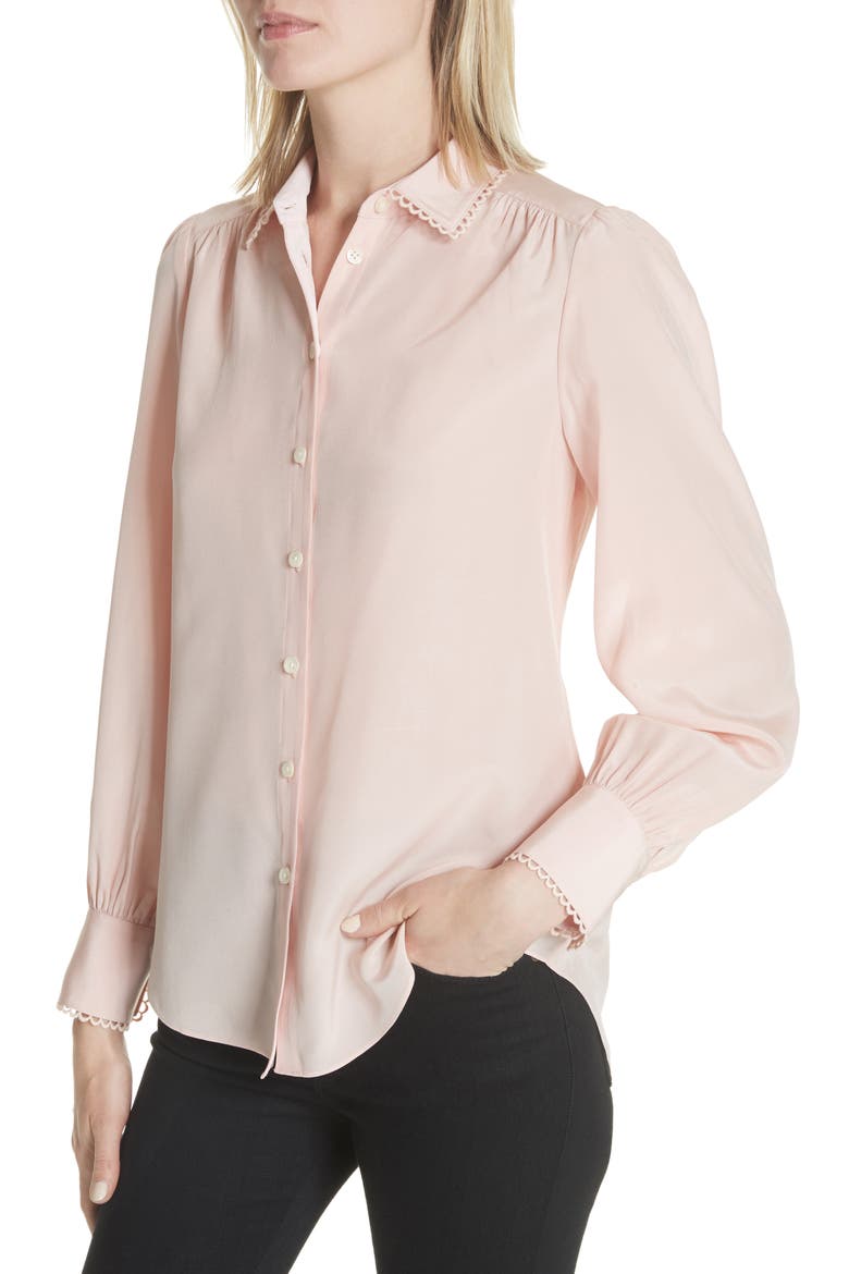 scallop trim silk shirt, Alternate, color, CAMEO PINK