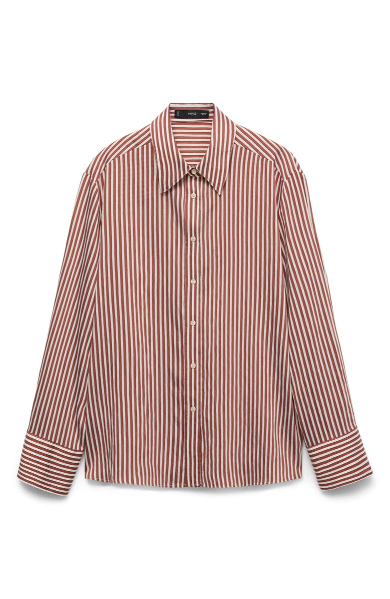 MANGO Stripe Button-Up Shirt, Alternate, color, Brown
