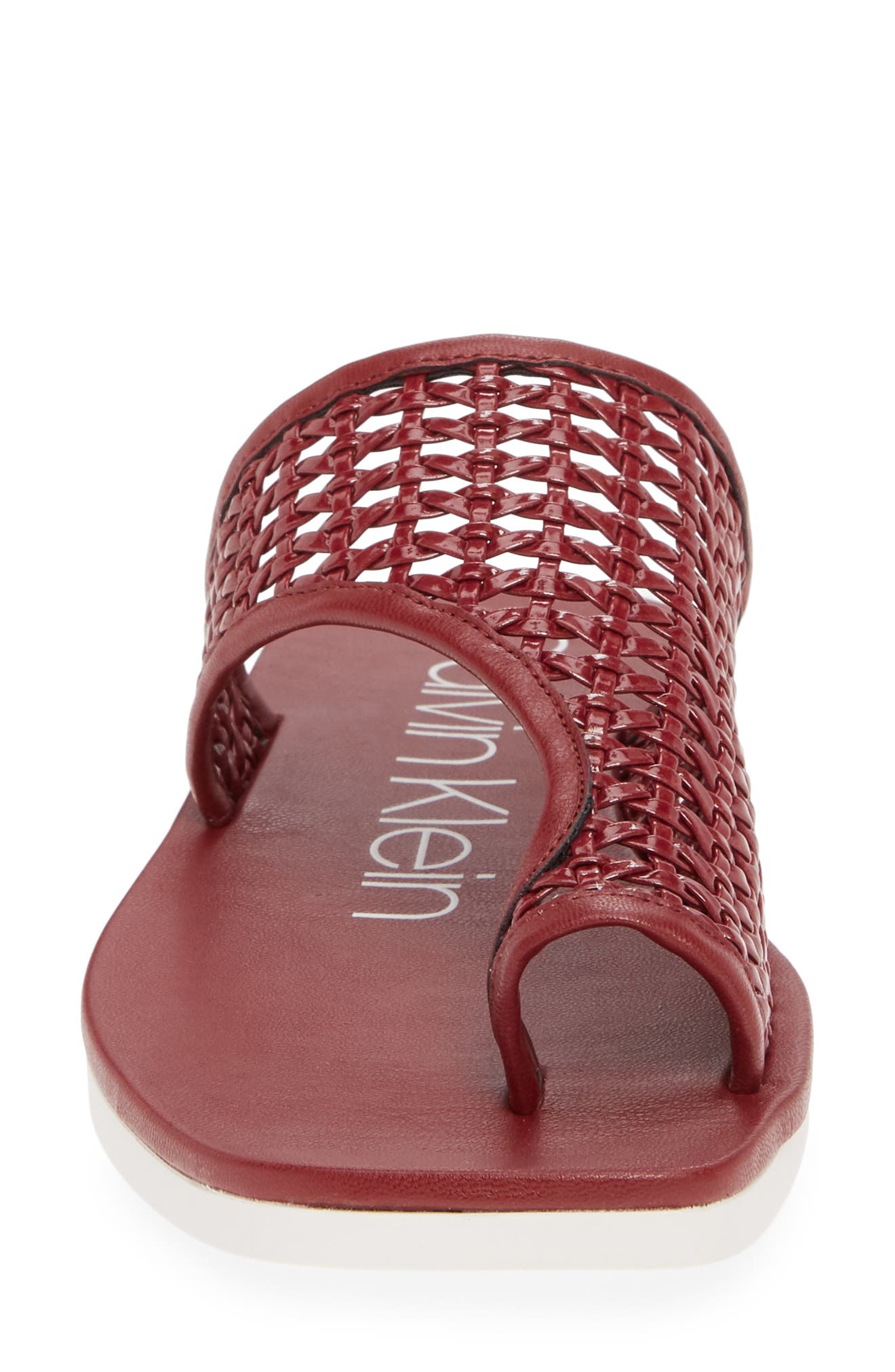 Rilla Woven Slide Sandal, Alternate, color, BARN RED PATENT LEATHER