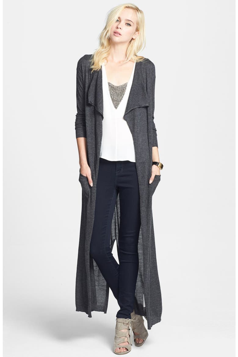 Drape Front Duster Cardigan, Main, color, CHARCOAL