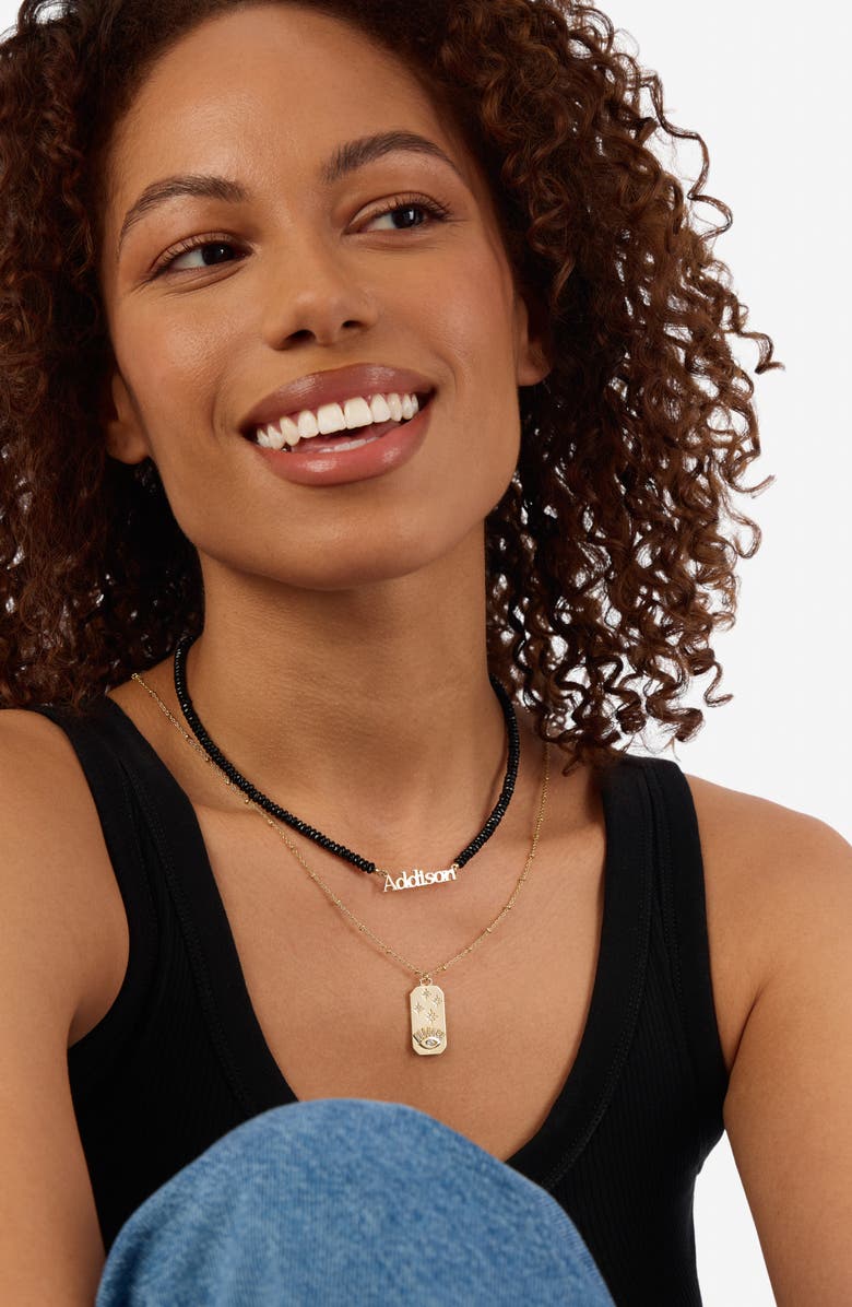 ATHRA LUXE Pavé Cubic Zirconia Evil Eye Tag Pendant Necklace, Alternate, color, Gold