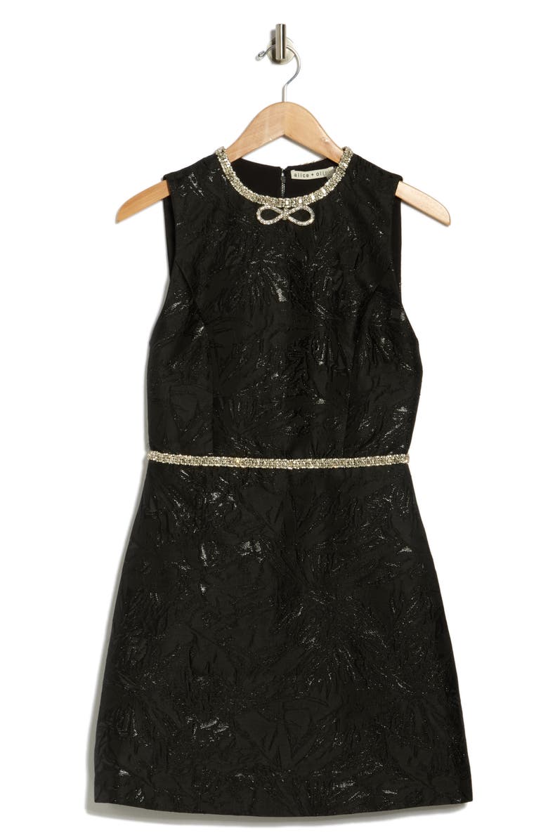 Alice + Olivia Ellis Crystal Embellished Sleeveless Jacquard Minidress, Alternate, color, Black