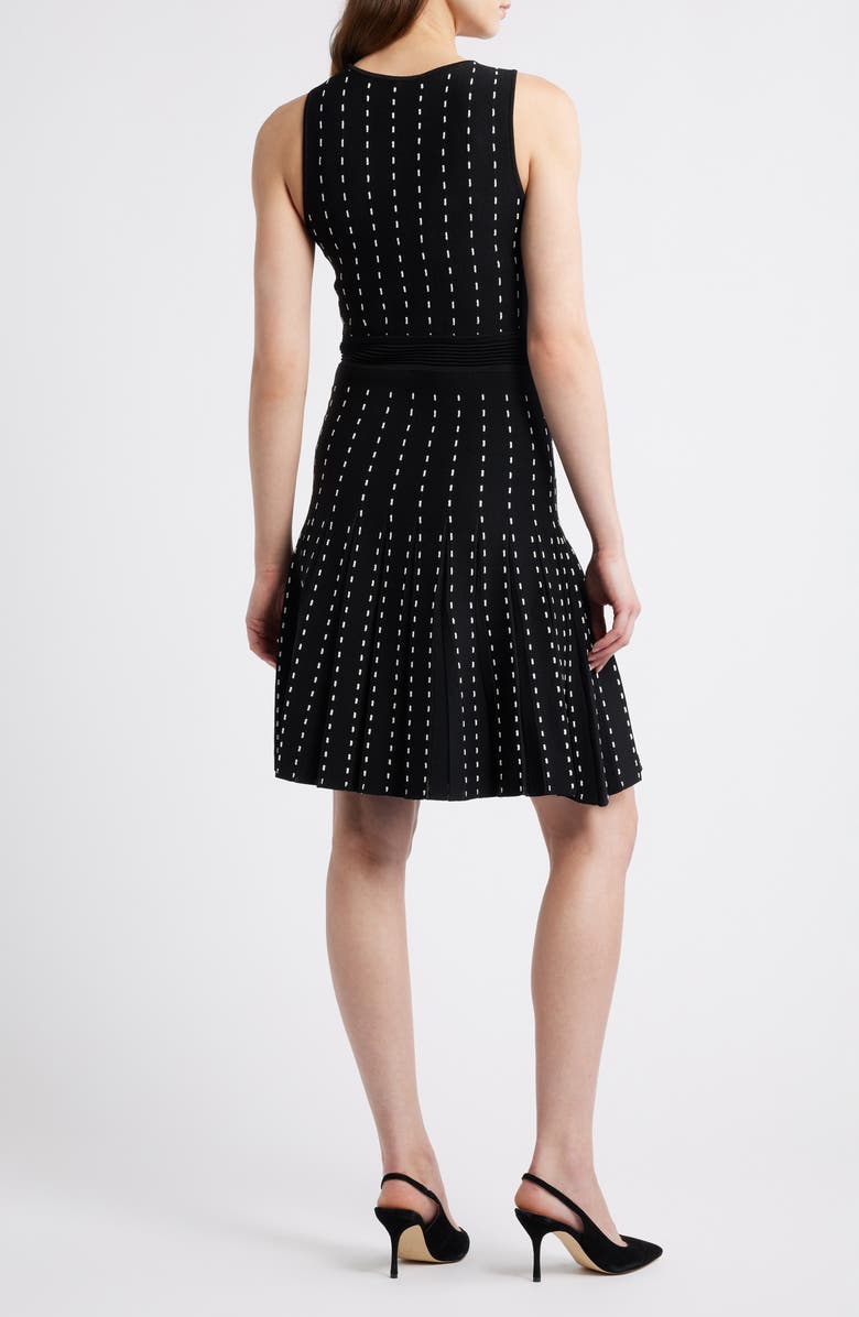 Anne Klein Stripe Pintuck Fit & Flare Dress, Alternate, color, Anne Black/ White Dove