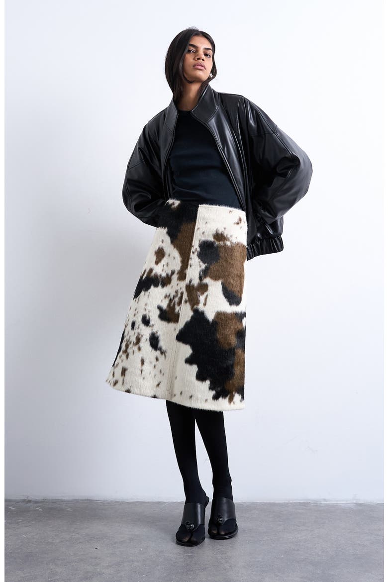 Faux Calf-Hair A-Line Skirt, Main, color, WHITE MULTI
