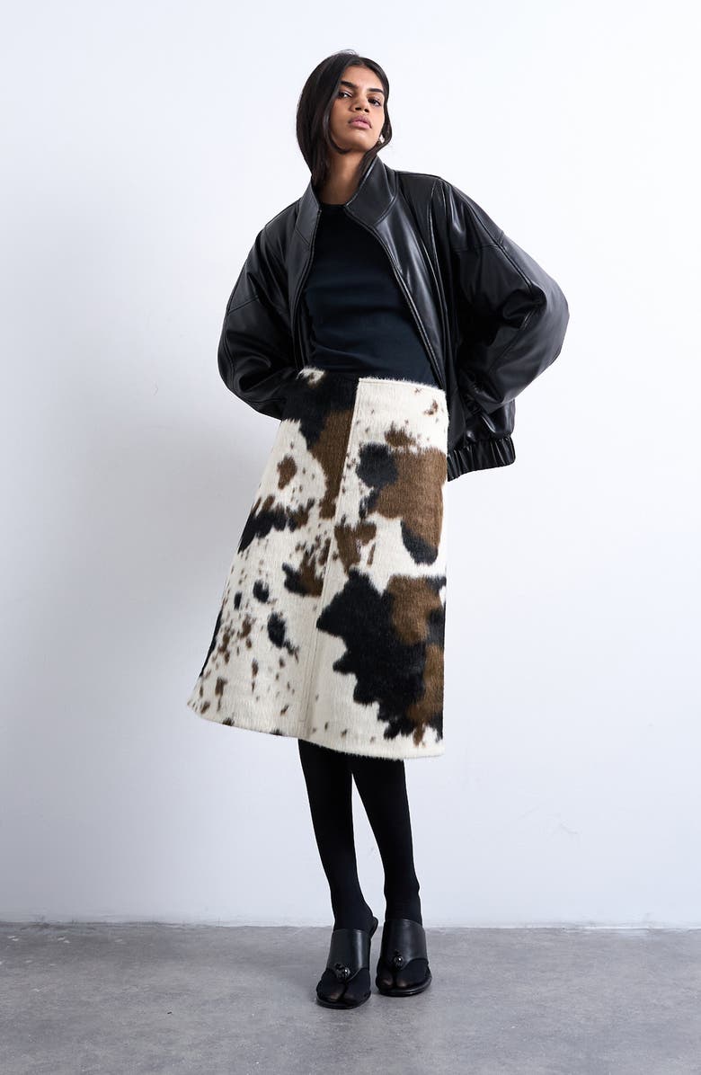 Topshop Faux Calf-Hair A-Line Skirt, Main, color, White Multi