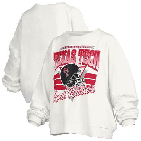 Women's Pressbox White Texas Tech Red Raiders Oversized Janice Retro Waist-Length Pullover Sweatshirt