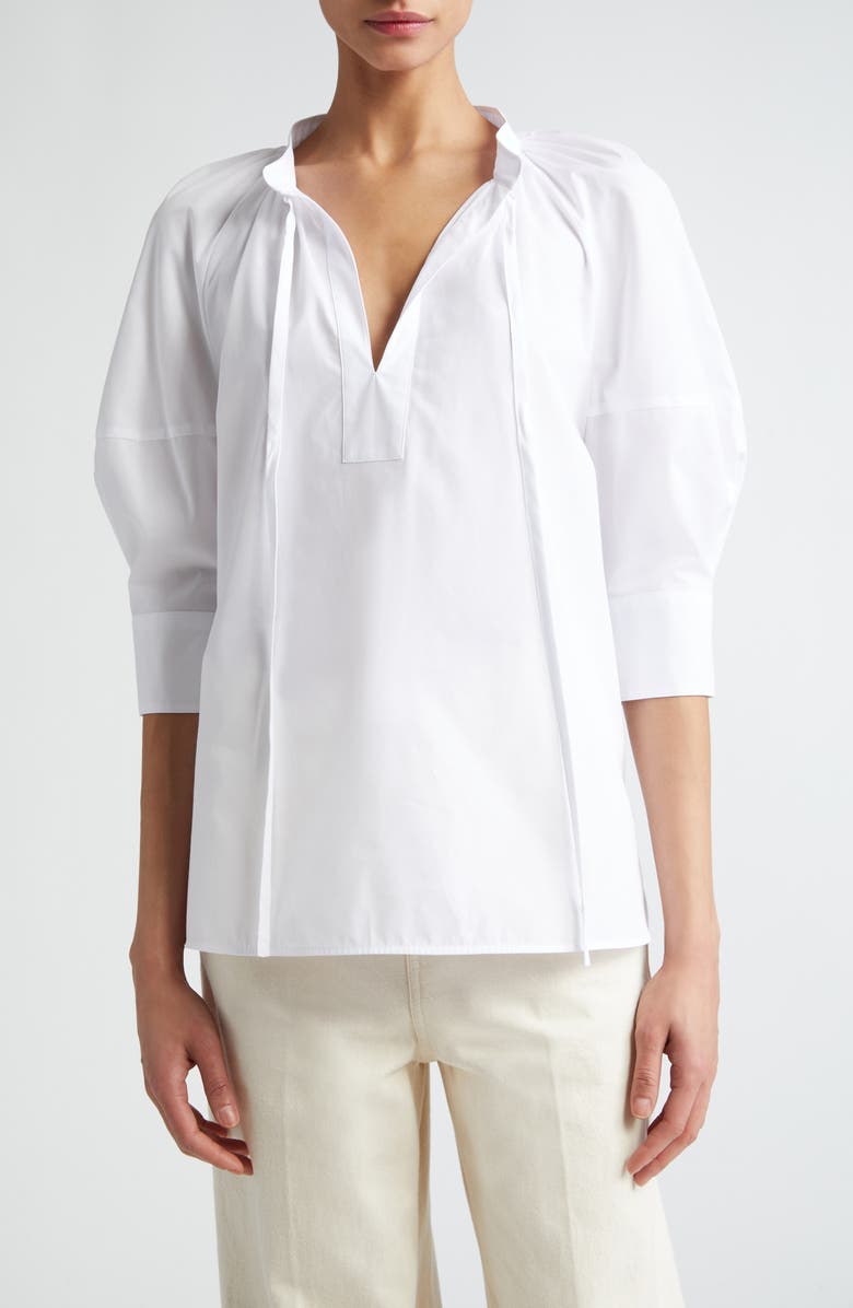 Max Mara Carpi Puff Sleeve Cotton Poplin Top, Main, color, 