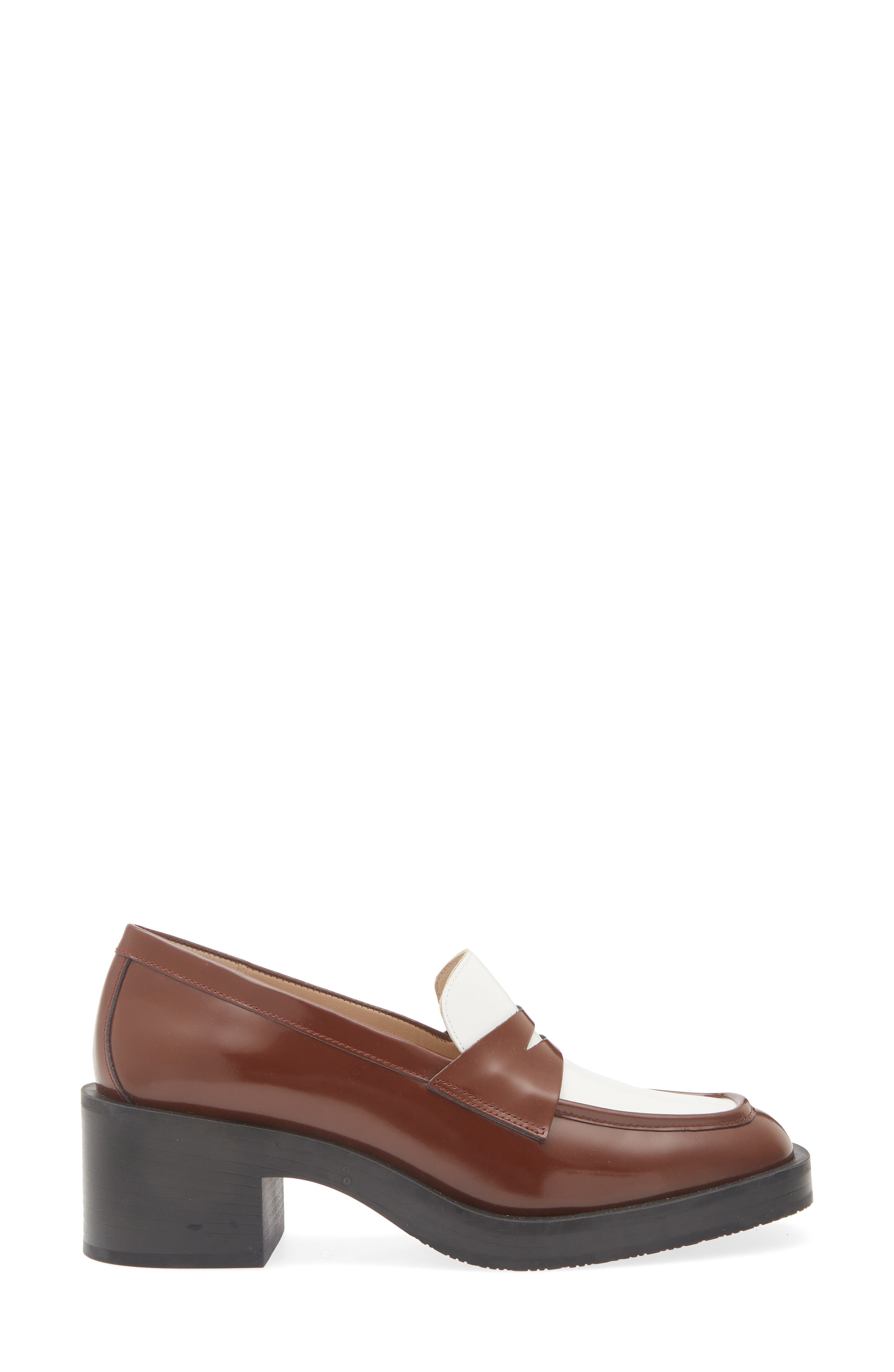 Stuart Weitzman Kaia 40 Block Heel Loafer, Alternate, color, Hazelnut/ White