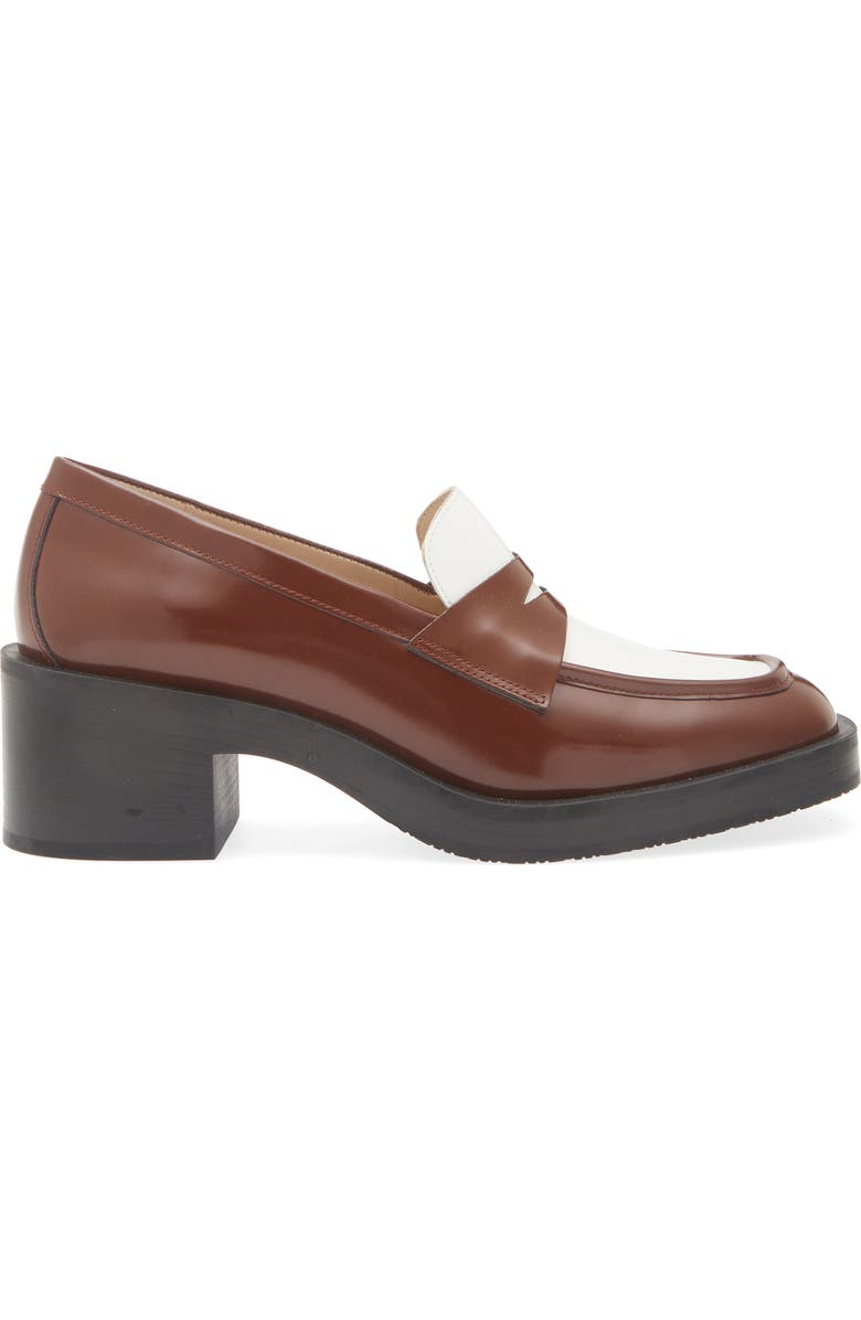 Stuart Weitzman Kaia 40 Block Heel Loafer, Alternate, color, Hazelnut/ White