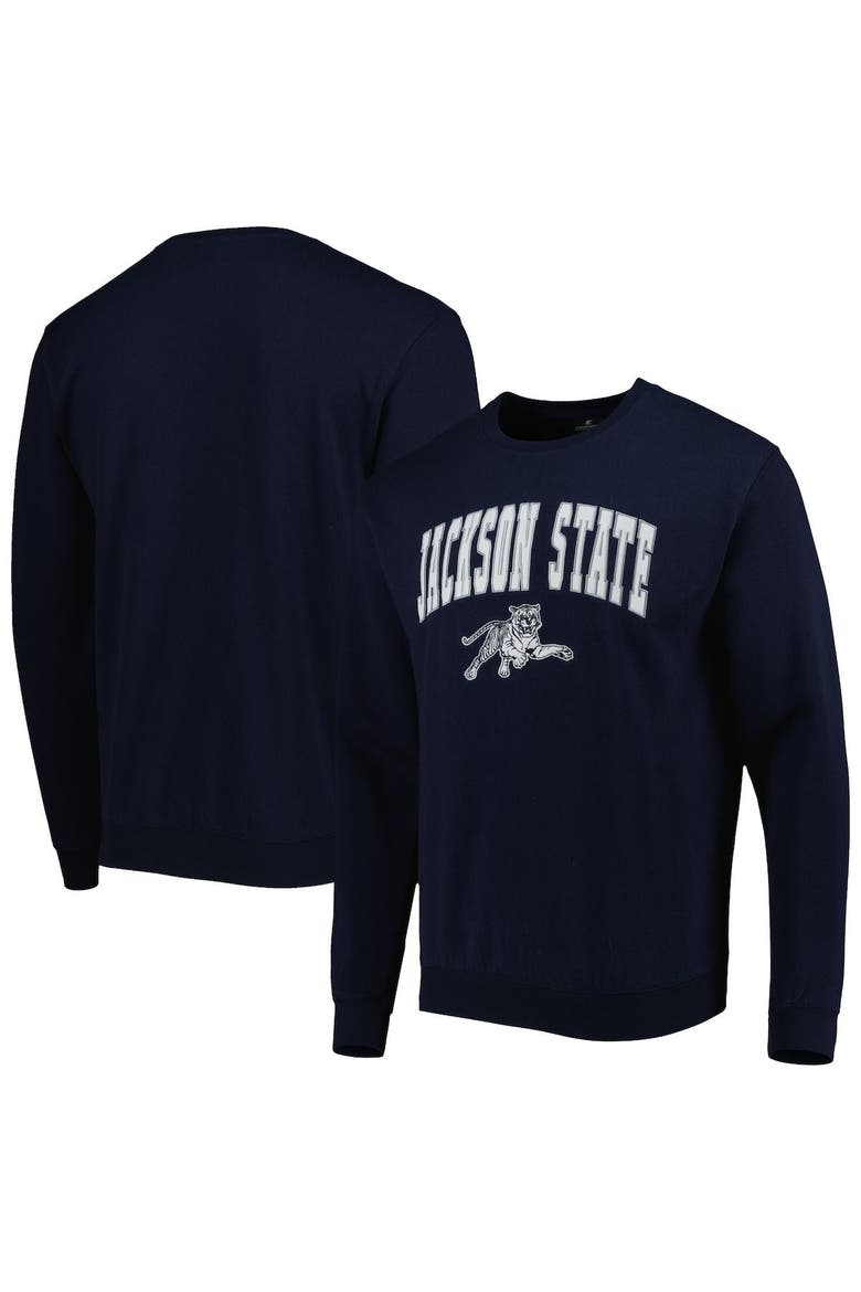 Men's Colosseum Navy Jackson State Tigers Arch Over Logo Pullover Sweatshirt, Main, color, Navy