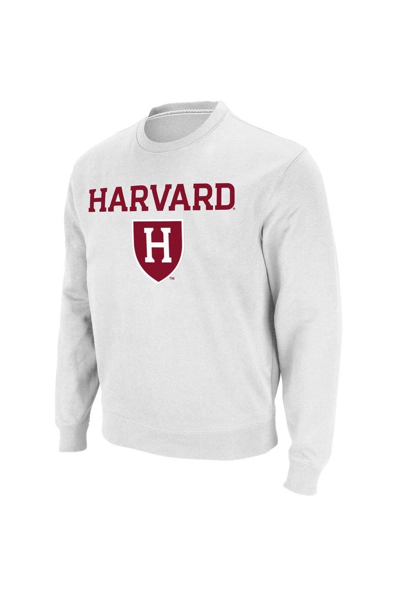 Men's Colosseum White Harvard Crimson Team Arch & Logo Tackle Twill Pullover Sweatshirt, Alternate, color, White